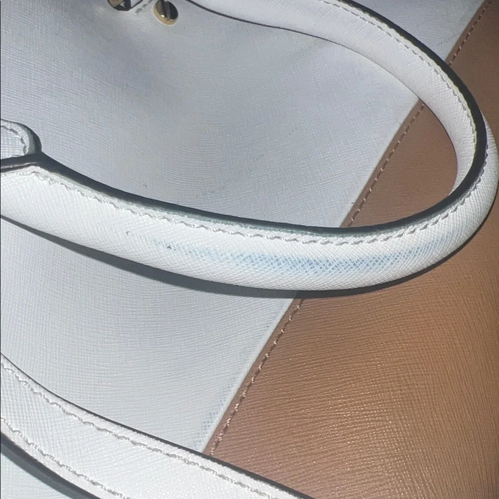 Michael Kors White and Tan Leather Satchel with Gold Hardware